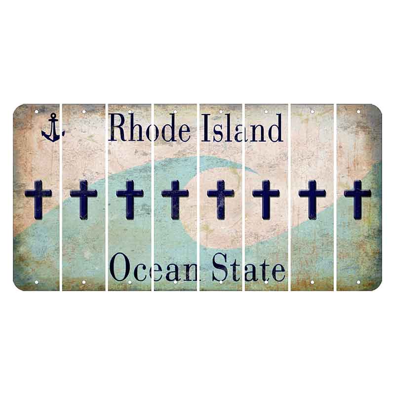 Rhode Island Wave Cut License Plate Strips (Set of 8) Cross