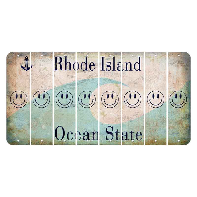 Rhode Island Wave Cut License Plate Strips (Set of 8) Smiley Face