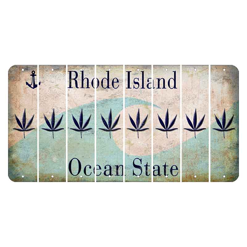 Rhode Island Wave Cut License Plate Strips (Set of 8) Pot Leaf