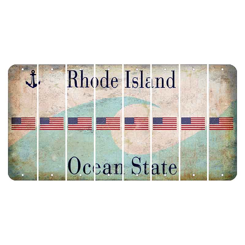 Rhode Island Wave Cut License Plate Strips (Set of 8) American Flag