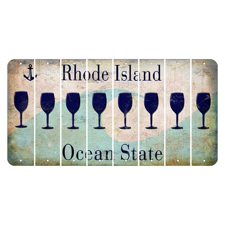 Rhode Island Wave Cut License Plate Strips (Set of 8) Wine Glass