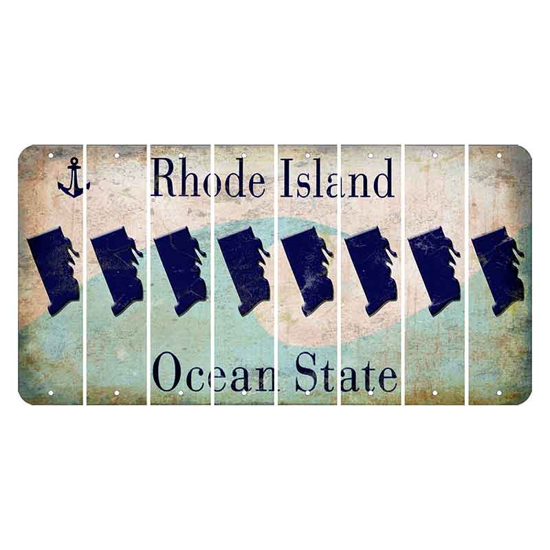 Rhode Island Wave Cut License Plate Strips (Set of 8) State Silhouette