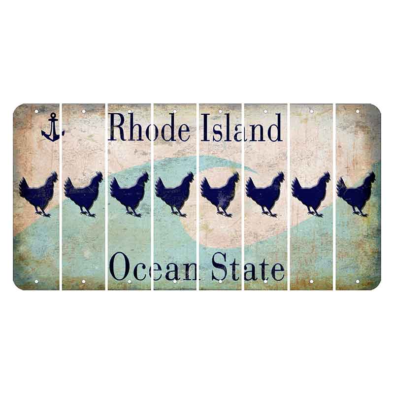 Rhode Island Wave Cut License Plate Strips (Set of 8) Chicken