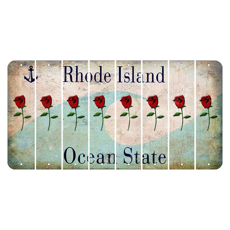 Rhode Island Wave Cut License Plate Strips (Set of 8) Red Rose