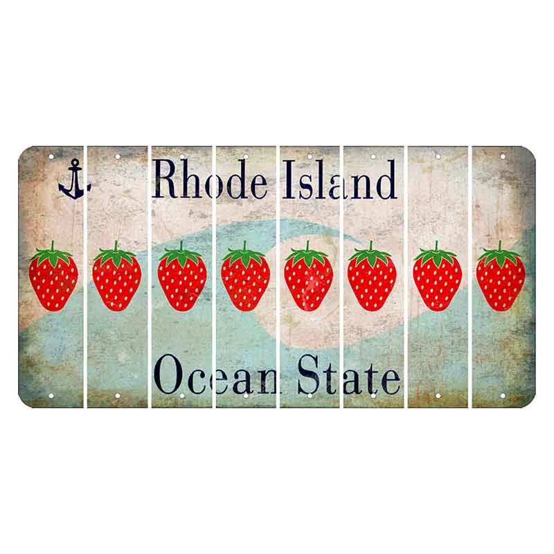 Rhode Island Wave Cut License Plate Strips (Set of 8) Strawberry