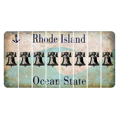 Rhode Island Wave Cut License Plate Strips (Set of 8) Liberty Bell