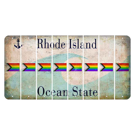 Rhode Island Wave Cut License Plate Strips (Set of 8) LGBTQ Flag