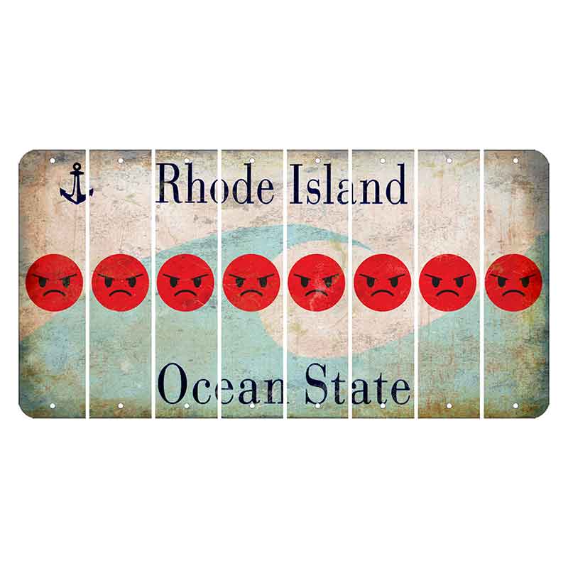 Rhode Island Wave Cut License Plate Strips (Set of 8) Emoji - Angry