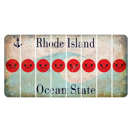 Rhode Island Wave Cut License Plate Strips (Set of 8) Emoji - Angry