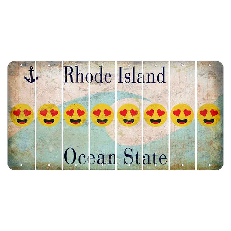 Rhode Island Wave Cut License Plate Strips (Set of 8) Emoji - Heart Eyes