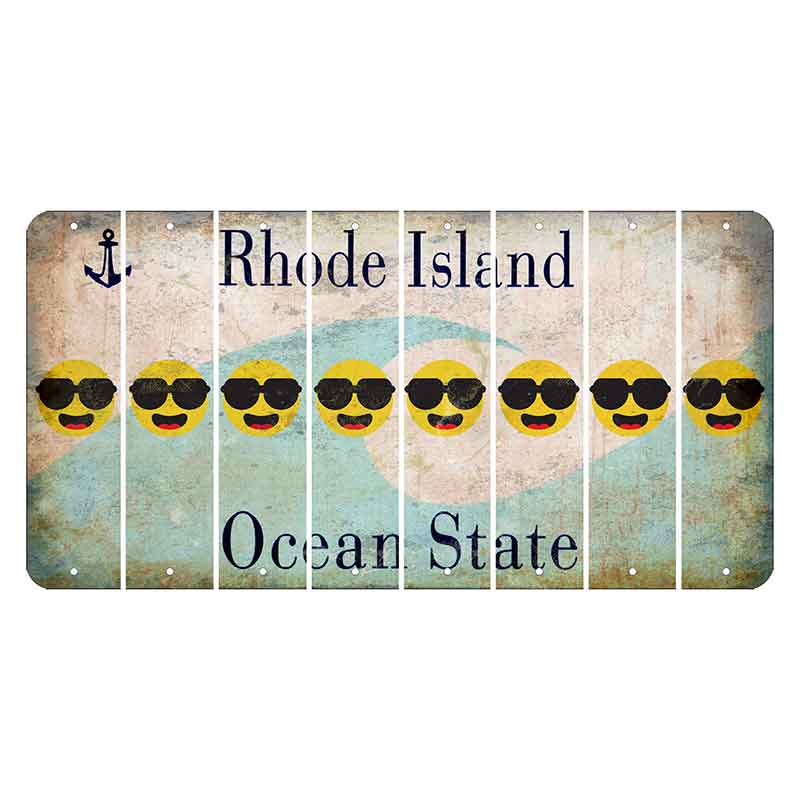 Rhode Island Wave Cut License Plate Strips (Set of 8) Emoji - Shades