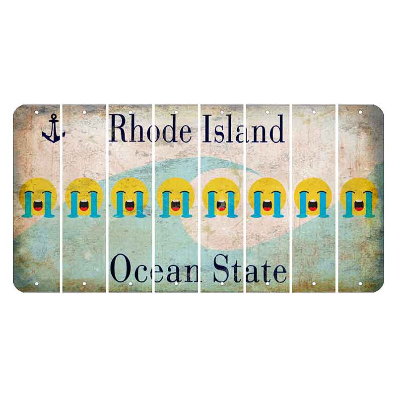 Rhode Island Wave Cut License Plate Strips (Set of 8) Emoji - Crying