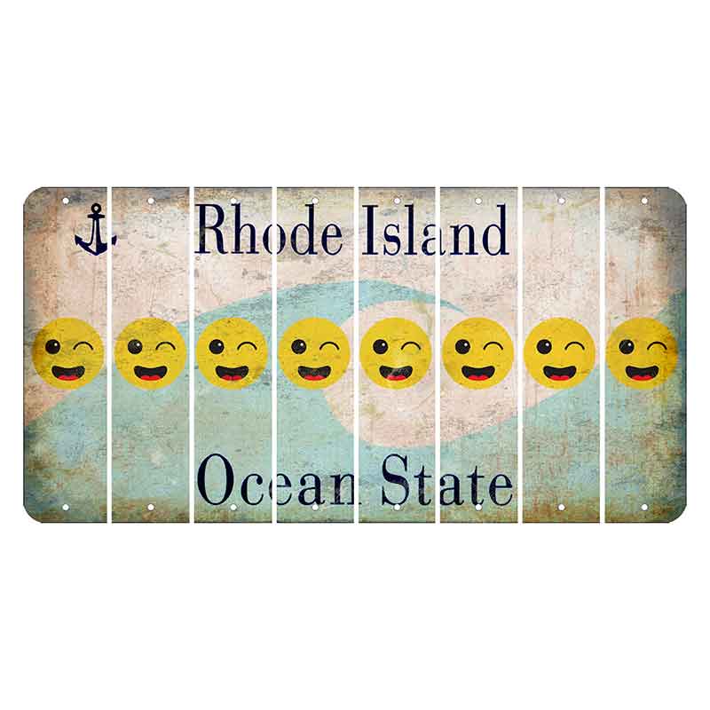 Rhode Island Wave Cut License Plate Strips (Set of 8) Emoji - Winking