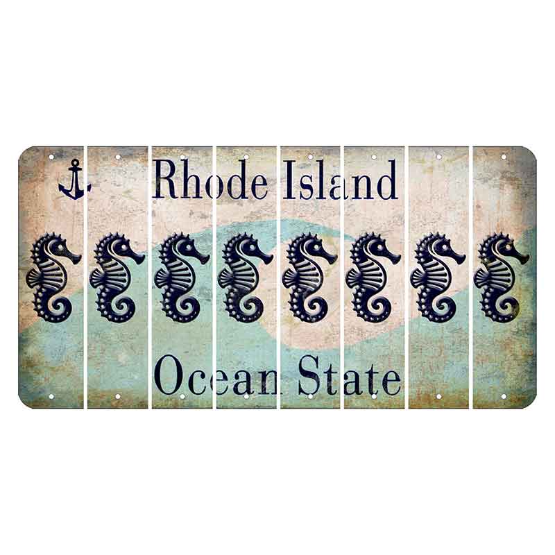 Rhode Island Wave Cut License Plate Strips (Set of 8) Seahorse