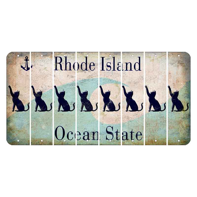 Rhode Island Wave Cut License Plate Strips (Set of 8) Cat