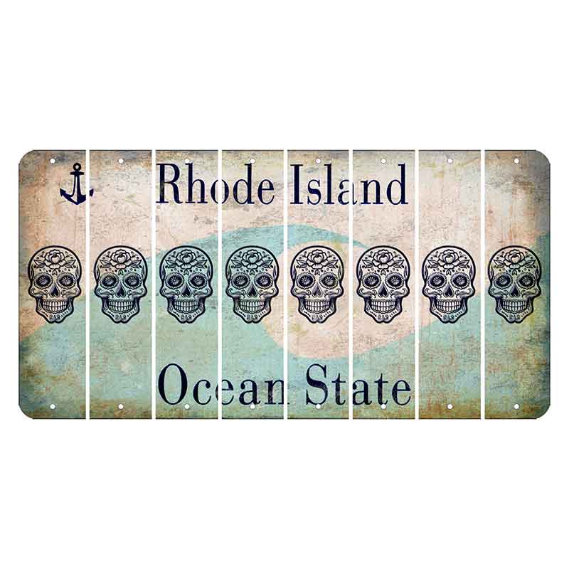 Rhode Island Wave Cut License Plate Strips (Set of 8) Sugar Skull