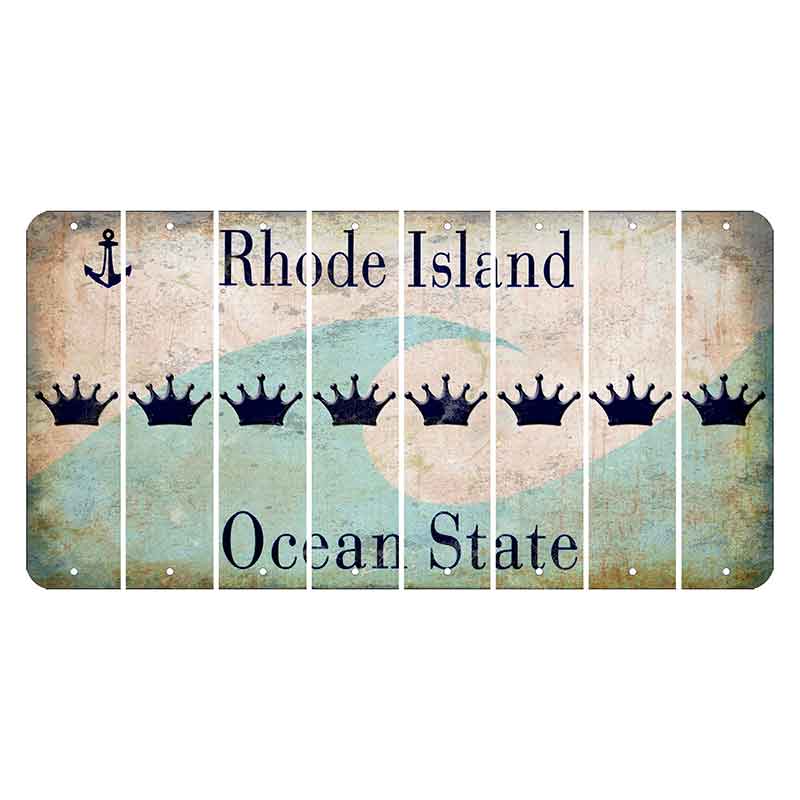 Rhode Island Wave Cut License Plate Strips (Set of 8) Crown