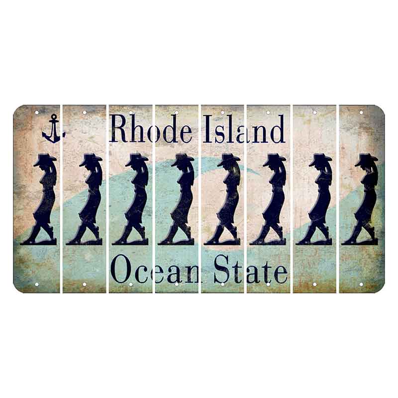 Rhode Island Wave Cut License Plate Strips (Set of 8) Cowgirl - Leaning