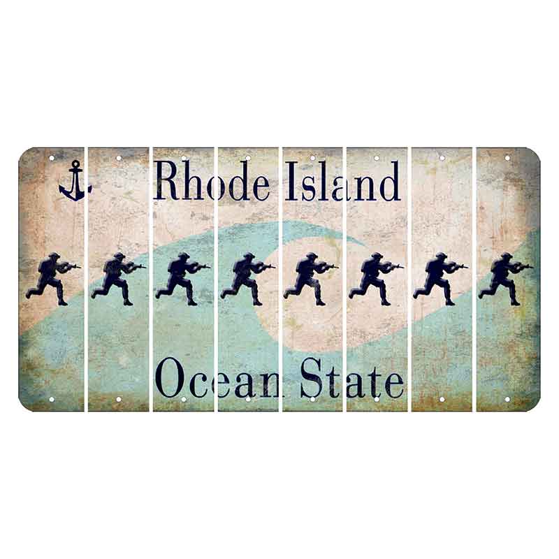 Rhode Island Wave Cut License Plate Strips (Set of 8) Soldier - Running