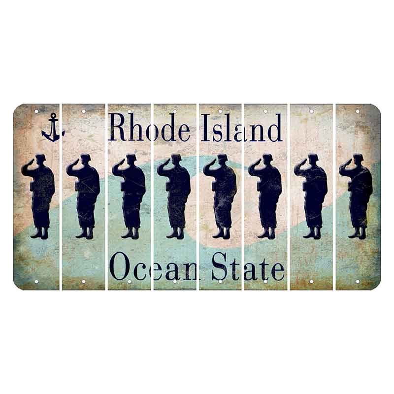 Rhode Island Wave Cut License Plate Strips (Set of 8) Soldier - Saluting