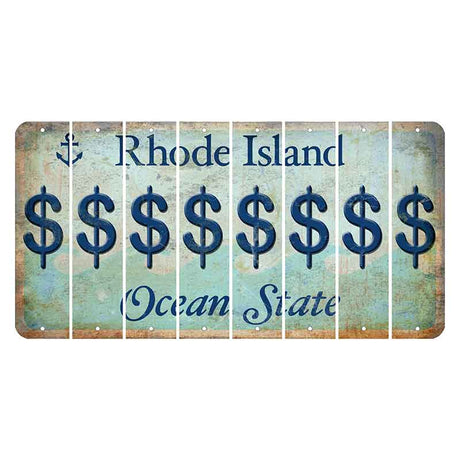 Rhode Island Ocean Cut License Plate Strips (Set of 8) Dollar Sign