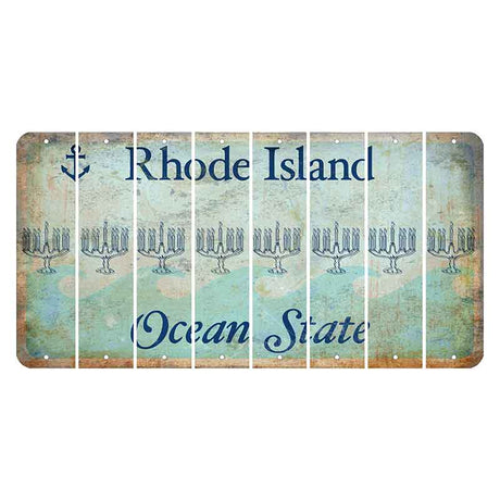 Rhode Island Ocean Cut License Plate Strips (Set of 8) Menorah