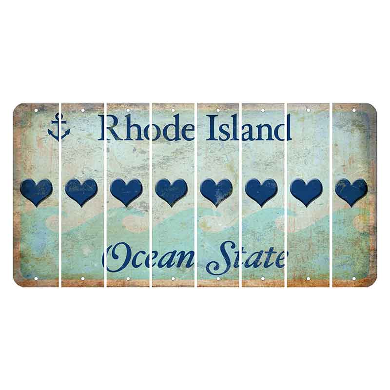 Rhode Island Ocean Cut License Plate Strips (Set of 8) Heart