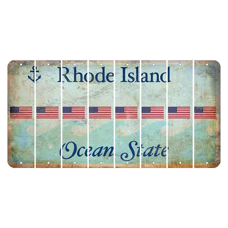 Rhode Island Ocean Cut License Plate Strips (Set of 8) American Flag