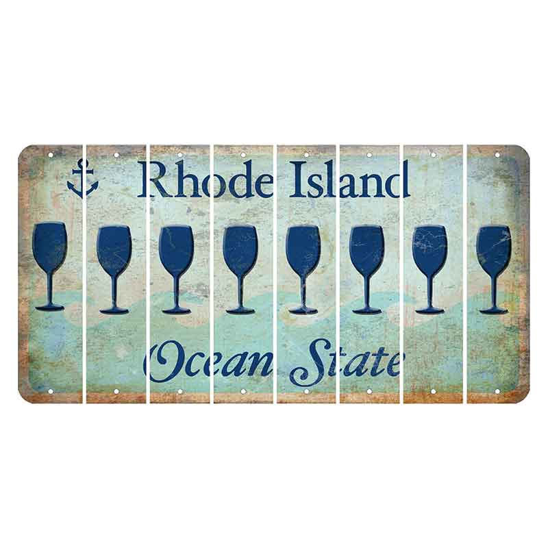 Rhode Island Ocean Cut License Plate Strips (Set of 8) Wine Glass