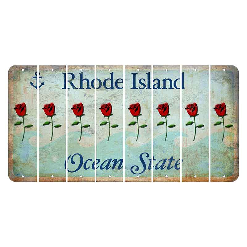 Rhode Island Ocean Cut License Plate Strips (Set of 8) Red Rose