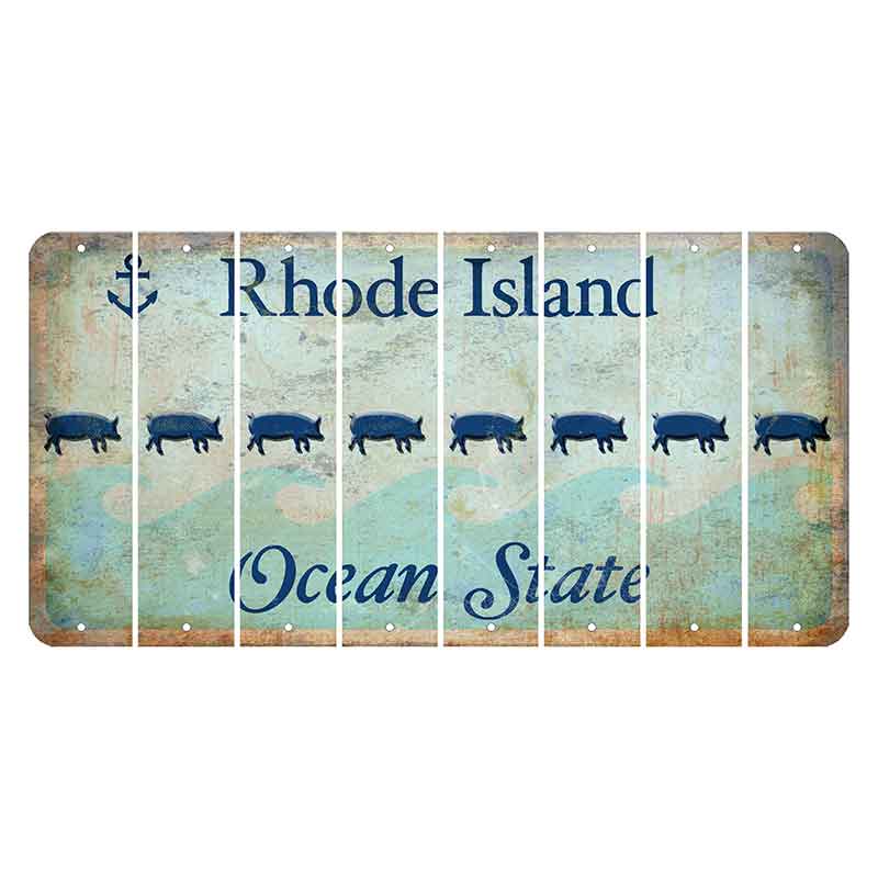 Rhode Island Ocean Cut License Plate Strips (Set of 8) Pig