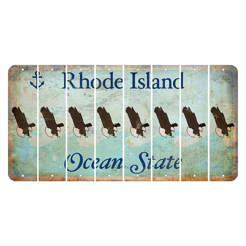 Rhode Island Ocean Cut License Plate Strips (Set of 8) Bald Eagle