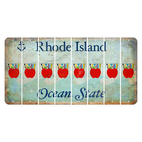 Rhode Island Ocean Cut License Plate Strips (Set of 8) Teacher Apple