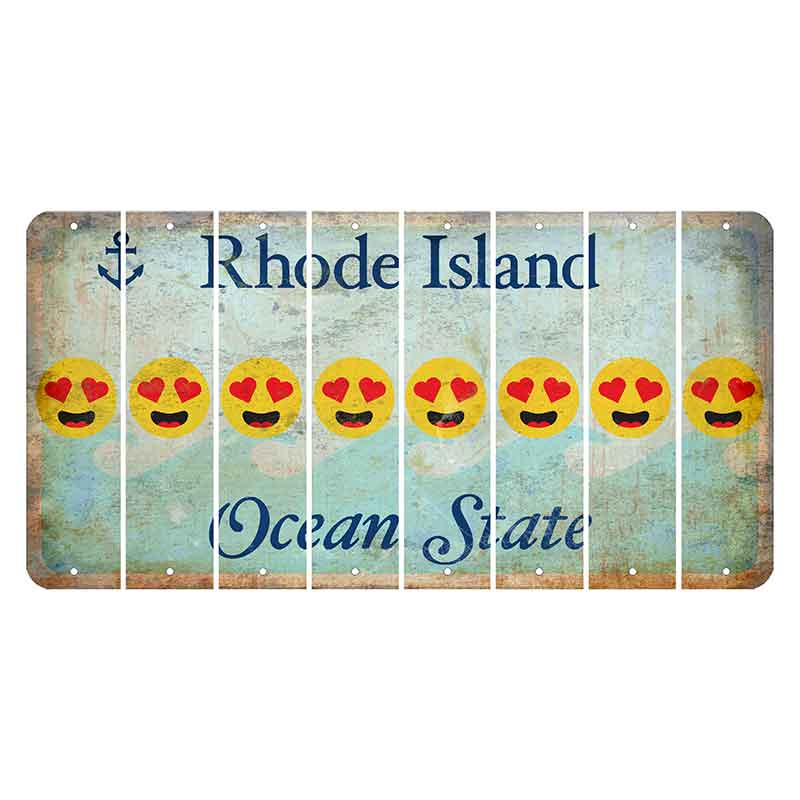 Rhode Island Ocean Cut License Plate Strips (Set of 8) Emoji - Heart Eyes