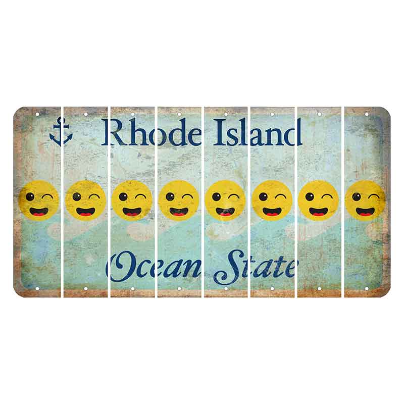 Rhode Island Ocean Cut License Plate Strips (Set of 8) Emoji - Winking