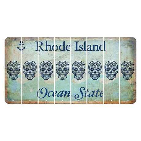 Rhode Island Ocean Cut License Plate Strips (Set of 8) Sugar Skull