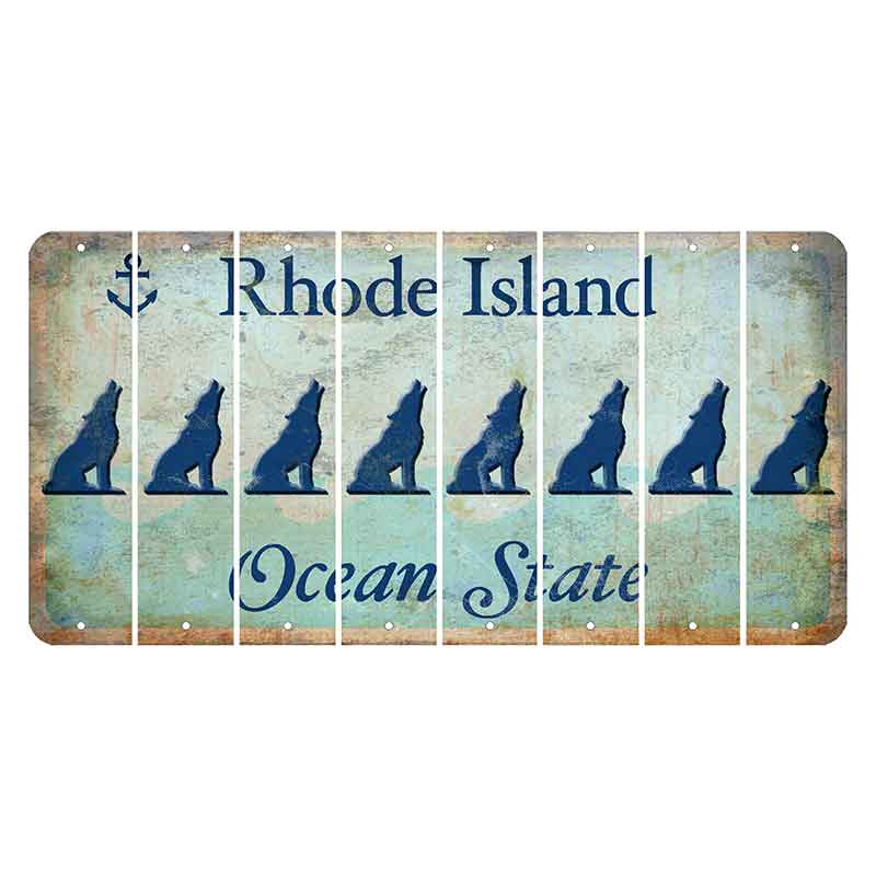 Rhode Island Ocean Cut License Plate Strips (Set of 8) Howling Wolf