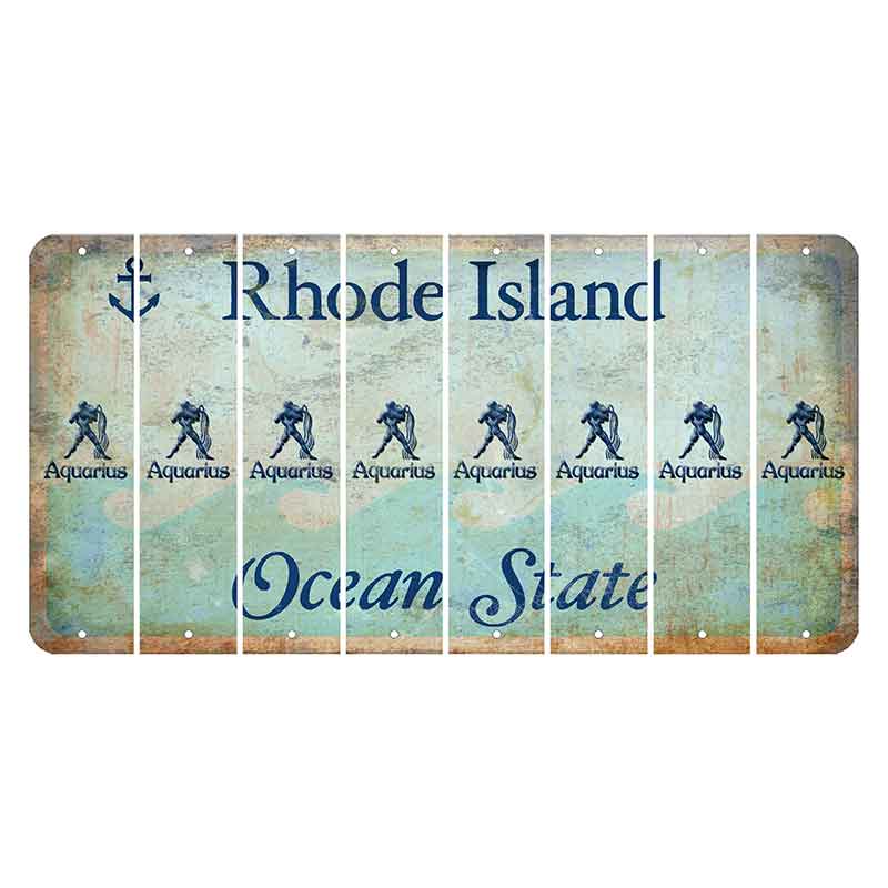 Rhode Island Ocean Cut License Plate Strips (Set of 8) Zodiac Sign - Aquarius