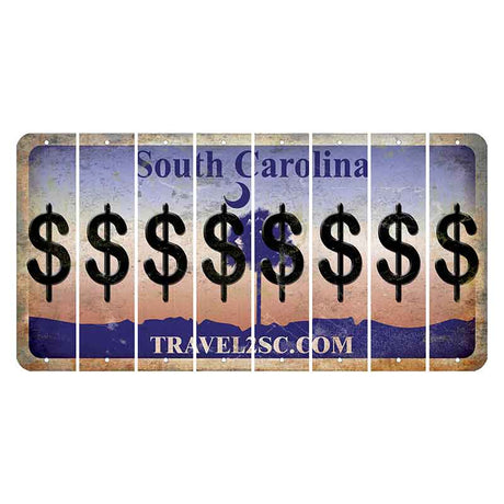 South Carolina Travel2SC Cut License Plate Strips (Set of 8) Dollar Sign