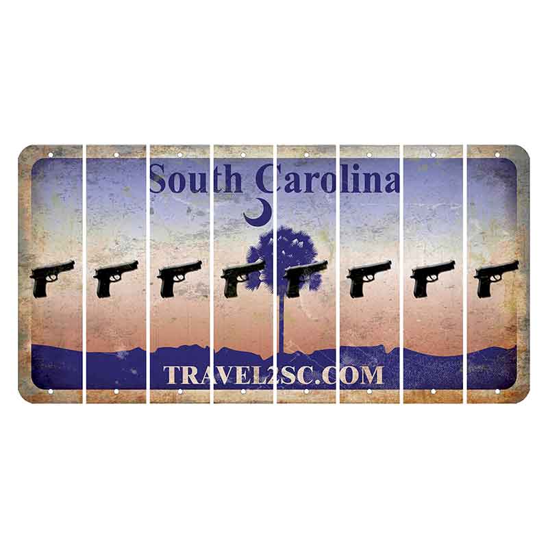 South Carolina Travel2SC Cut License Plate Strips (Set of 8) Handgun