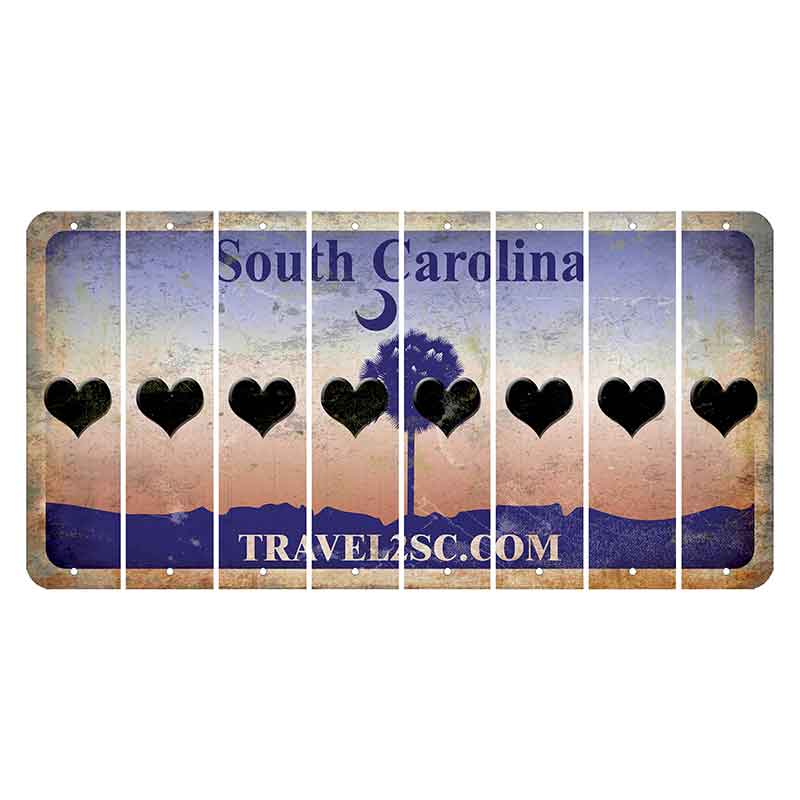 South Carolina Travel2SC Cut License Plate Strips (Set of 8) Heart