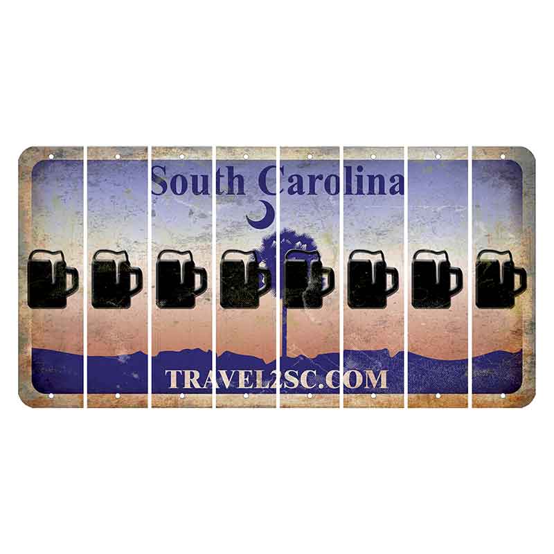 South Carolina Travel2SC Cut License Plate Strips (Set of 8) Beer Mug