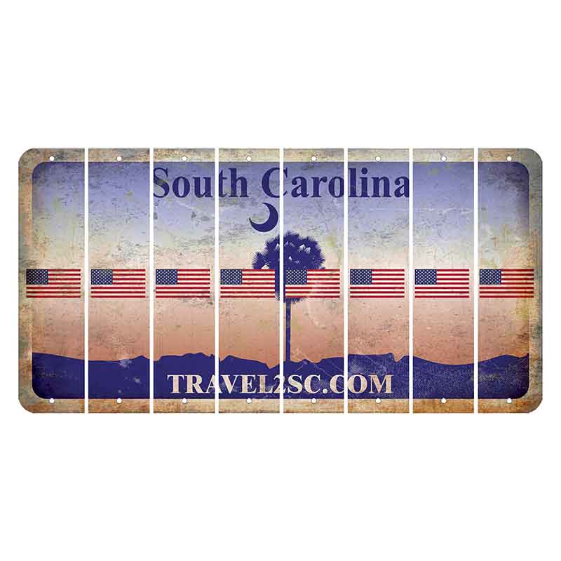 South Carolina Travel2SC Cut License Plate Strips (Set of 8) American Flag