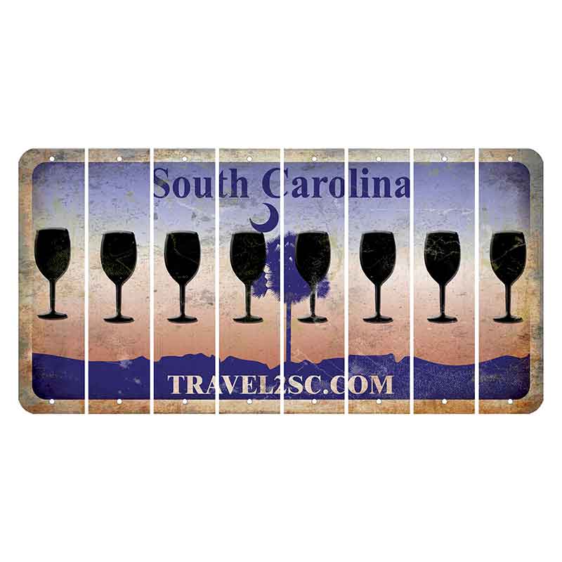 South Carolina Travel2SC Cut License Plate Strips (Set of 8) Wine Glass