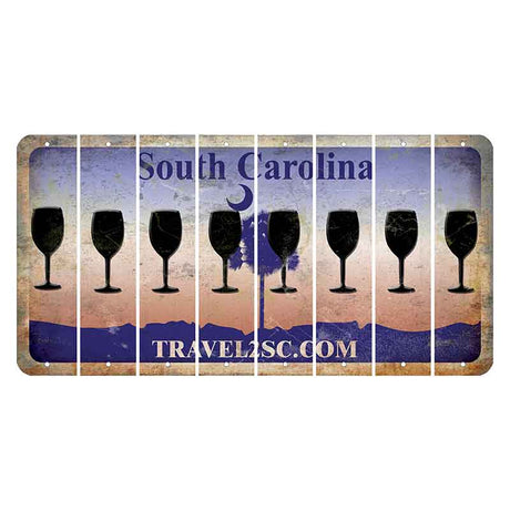 South Carolina Travel2SC Cut License Plate Strips (Set of 8) Wine Glass