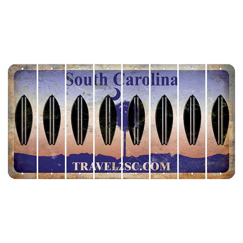 South Carolina Travel2SC Cut License Plate Strips (Set of 8) Surfboard