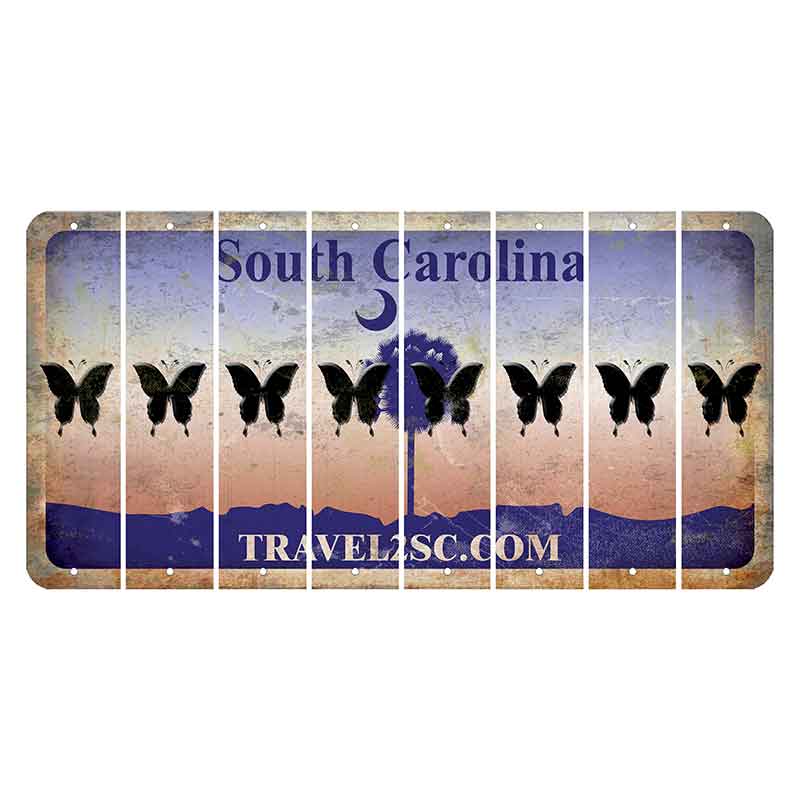 South Carolina Travel2SC Cut License Plate Strips (Set of 8) Butterfly