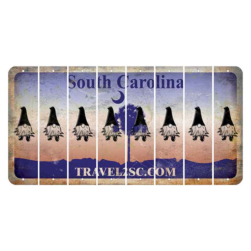 South Carolina Travel2SC Cut License Plate Strips (Set of 8) Gnome