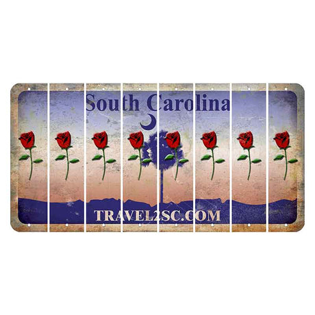 South Carolina Travel2SC Cut License Plate Strips (Set of 8) Red Rose