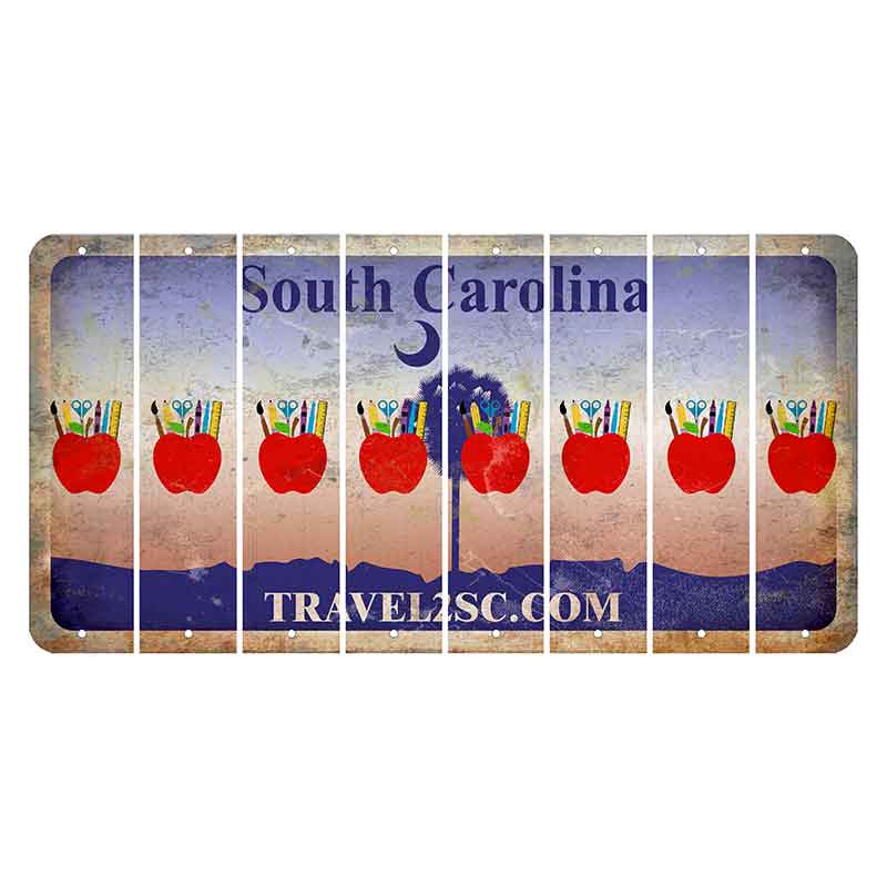 South Carolina Travel2SC Cut License Plate Strips (Set of 8) Teacher Apple